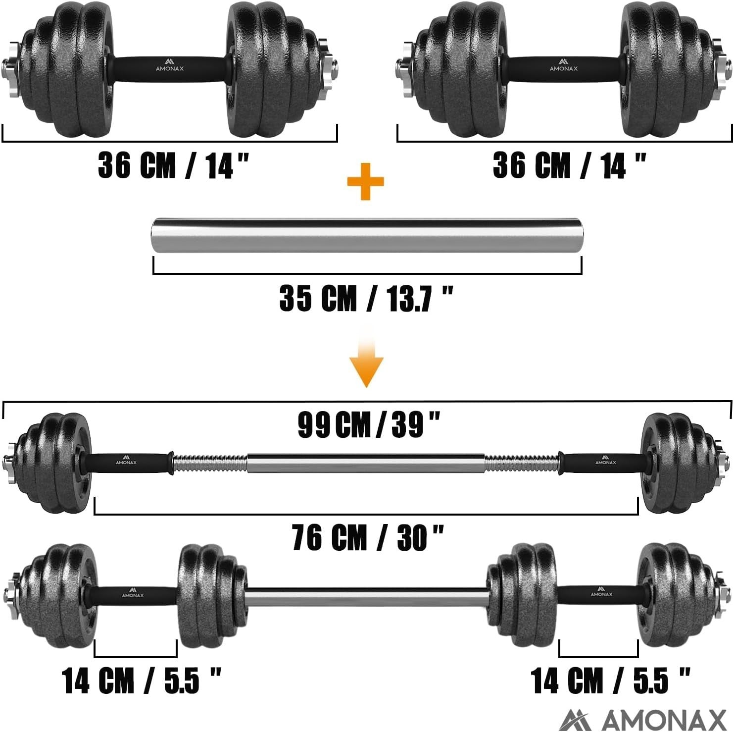 30kg Adjustable Dumbbell & Barbell Set Cast Iron Spinlock Home Gym