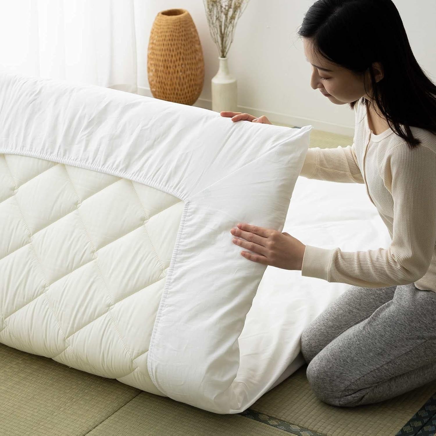Japanese Floor Futon Mattress Double Size, Cotton Tatami Foldable Bed Mat