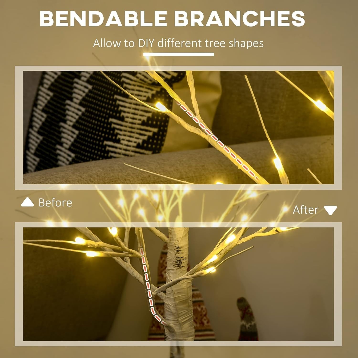 4ft White Birch Tree Light Warm White LED Pre-Lit Indoor Outdoor Home Decor