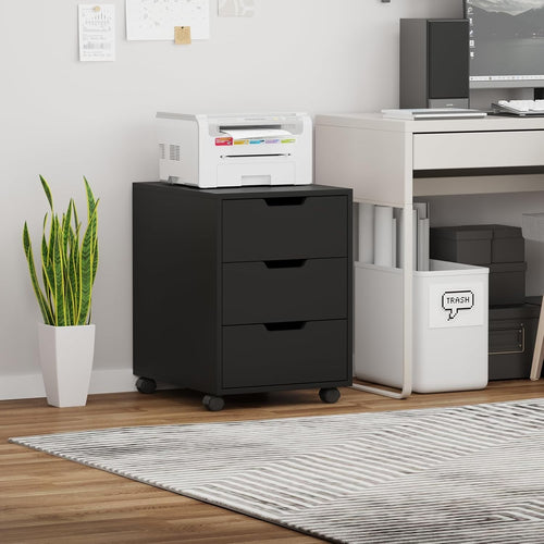 Black Mobile Filing Cabinet 3 Drawer Under Desk Printer Stand