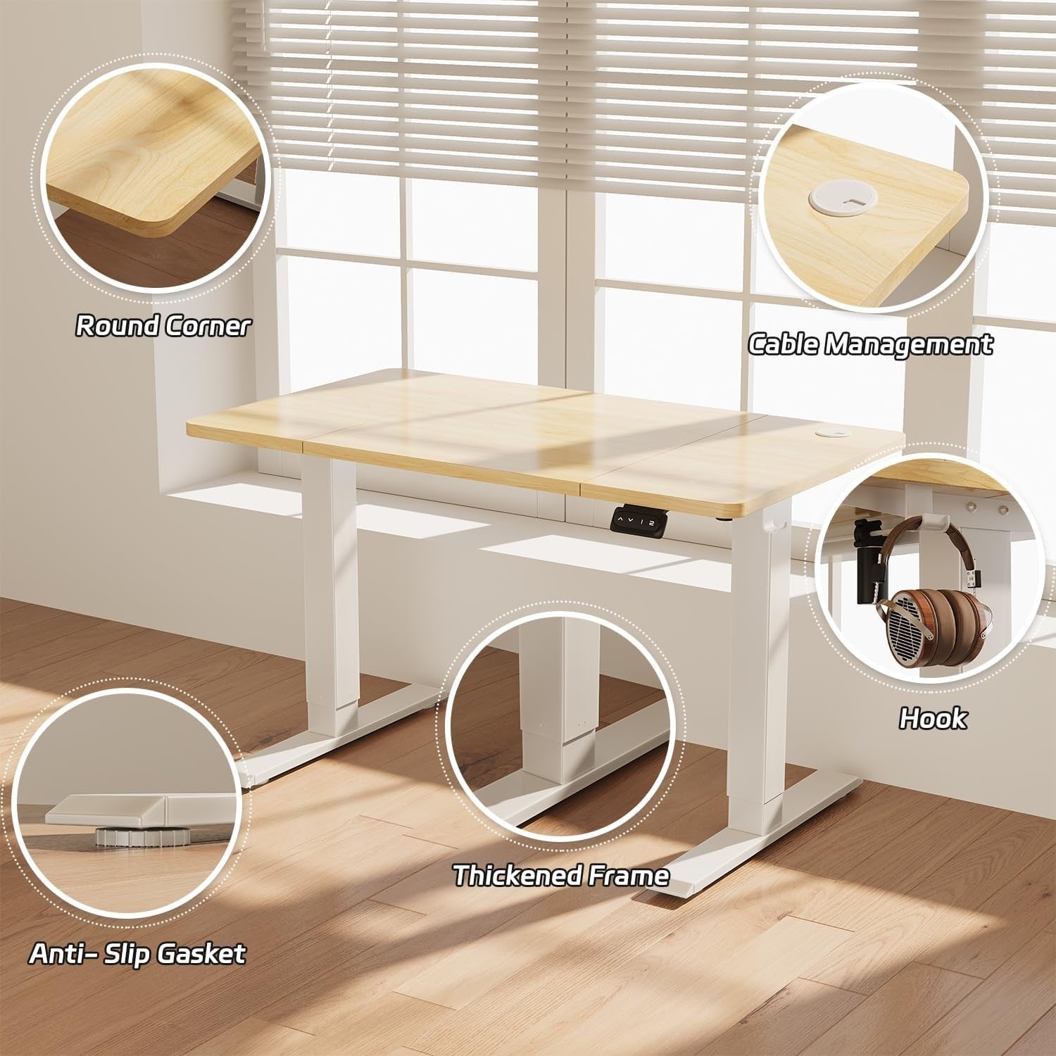 Electric Standing Desk 120x60cm Adjustable Beige Sit Stand Table with Memory