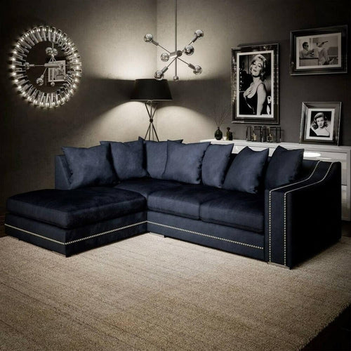 Charcoal Fabric Corner Sofa 3-4 Seater L Shape ✨ Studded Arms, Modern Look