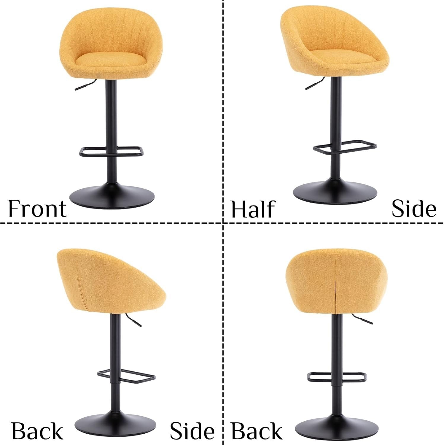 Bar Stools Set of 2 | Yellow L-Shaped Adjustable Counter Chairs