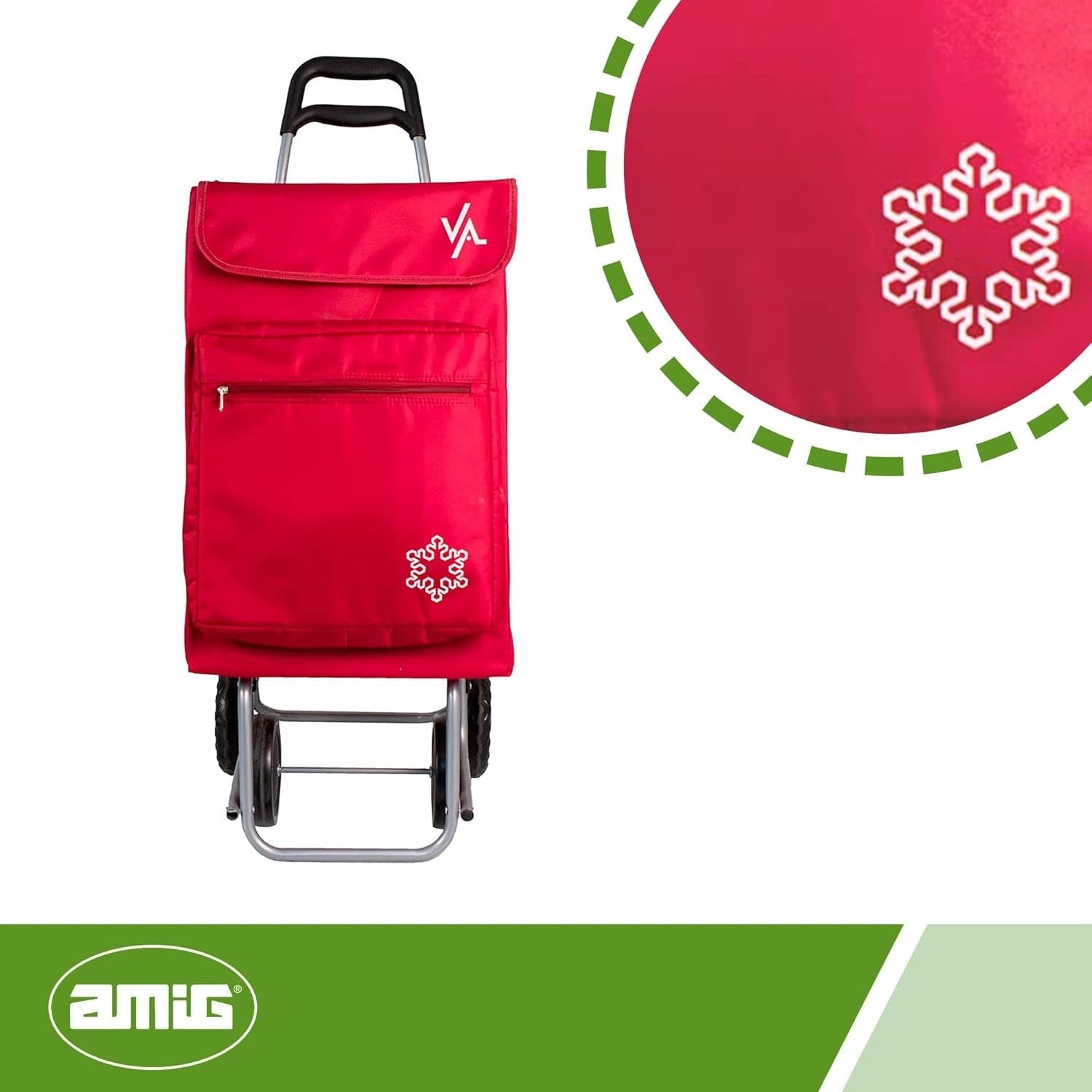 Red 4-Wheel Lightweight Shopping Trolley 48L Large Capacity Freezer Pocket