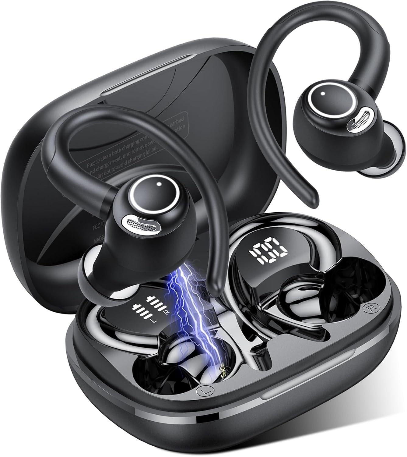 Black Bluetooth 5.3 Earbuds 40H Playtime ENC Mic Sport Waterproof