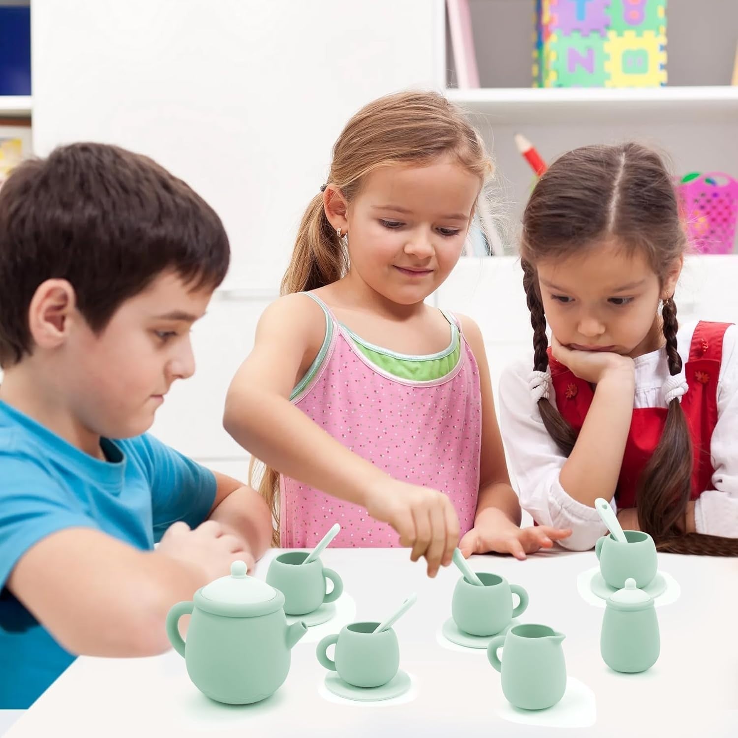 Kids Silicone Tea Set 15PCS Pretend Play Tea Party Toy BPA Free Gift