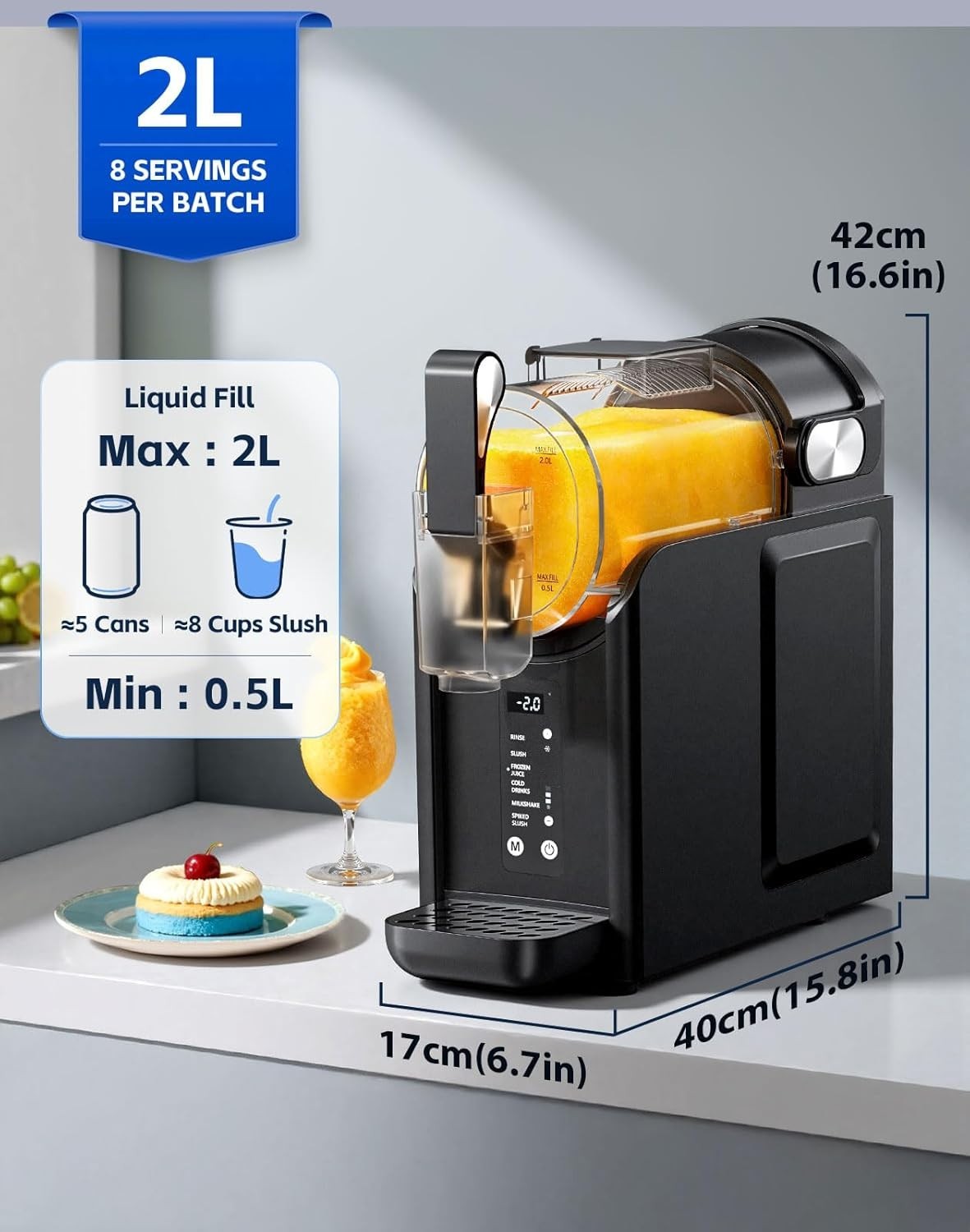 2L Slush Machine No Ice Frozen Drink Maker Touch Screen Self Cleaning