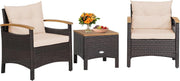Outdoor Rattan Bistro Set 3-Piece Patio Sofa Table & Chairs with Cushions