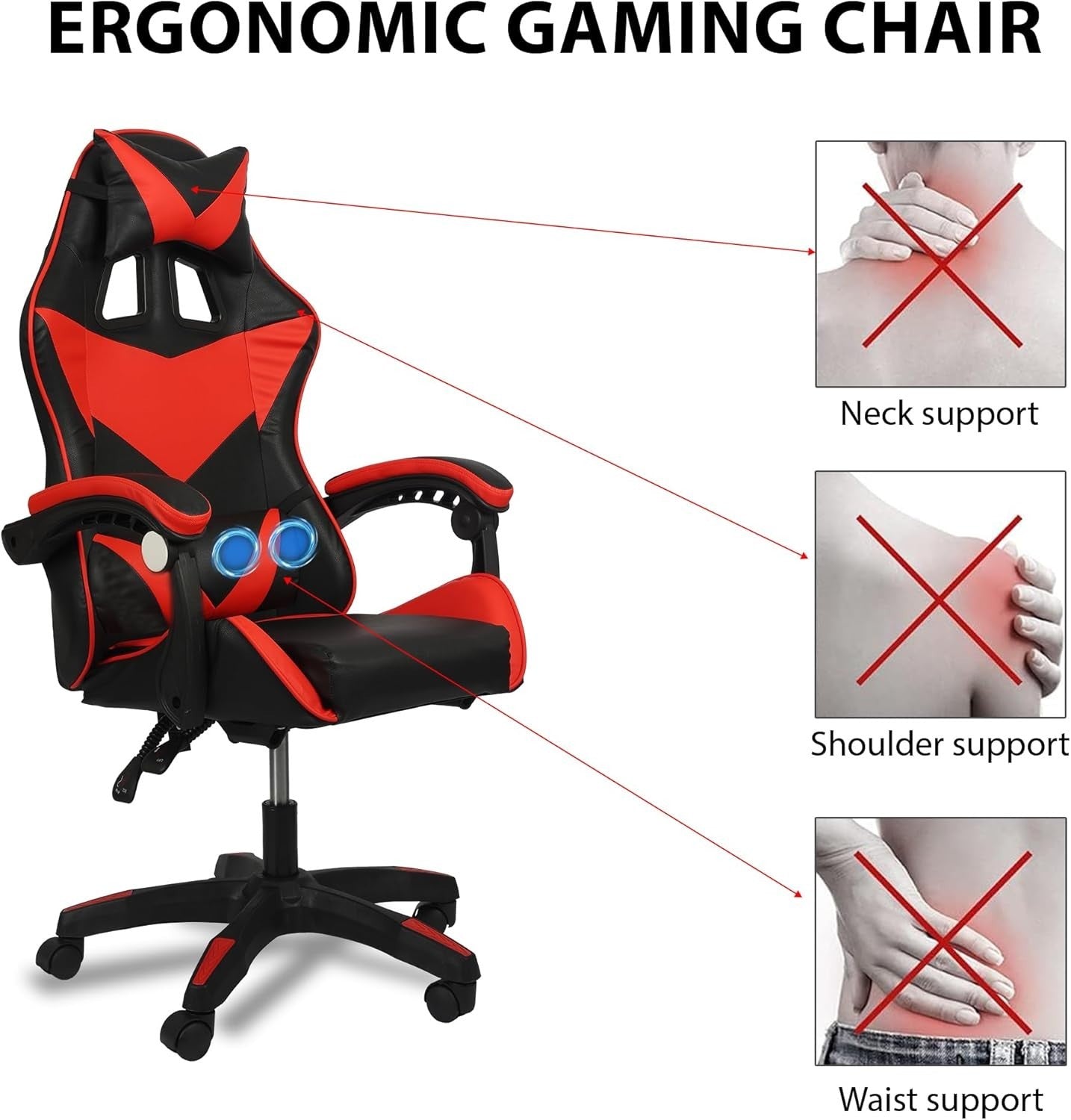 Gaming Chair Ergonomic Recliner Office Racing Desk Seat Black/Red 246lb Support