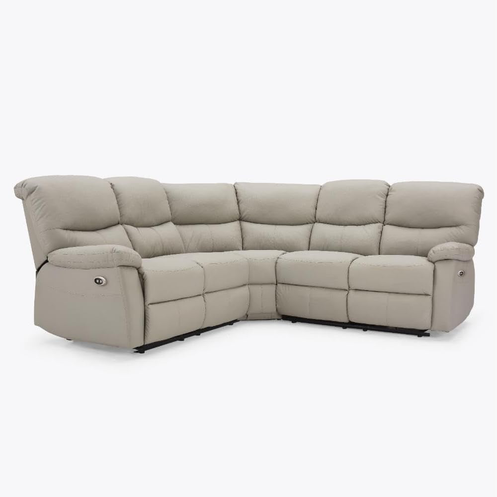 Reclining Corner Sofa Faux Leather 5 Seater Light Grey | Modern Large Suite