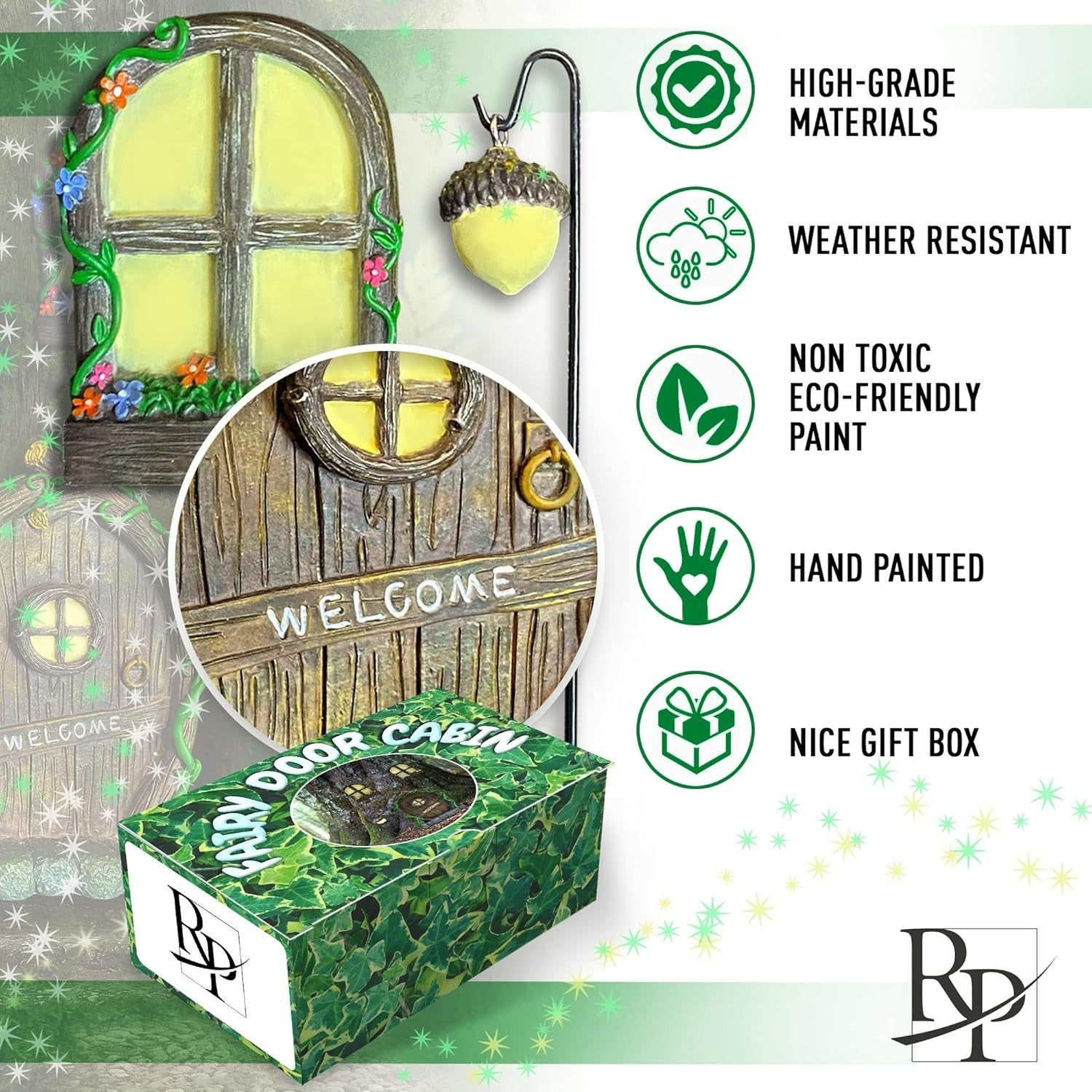 Fairy Door & Window Set Glow in Dark Garden Ornament Outdoor Resin Decor 4pcs