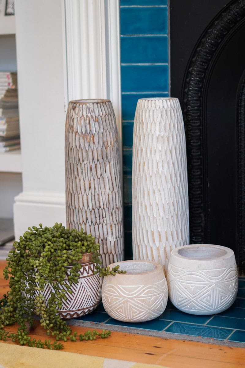 Tall White Floor Vase Resin Wood Effect Modern Boho Decor for Pampas Grass