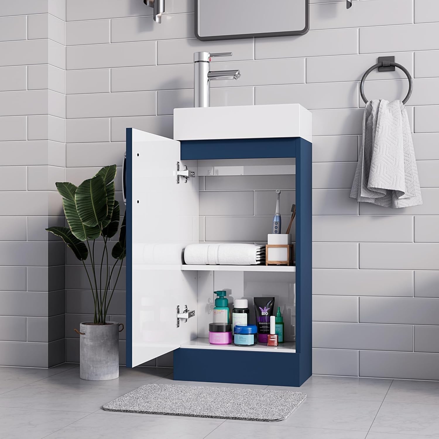 Modern 400mm Bathroom Vanity Unit  Basin Blue Floor Standing Sink Cabinet