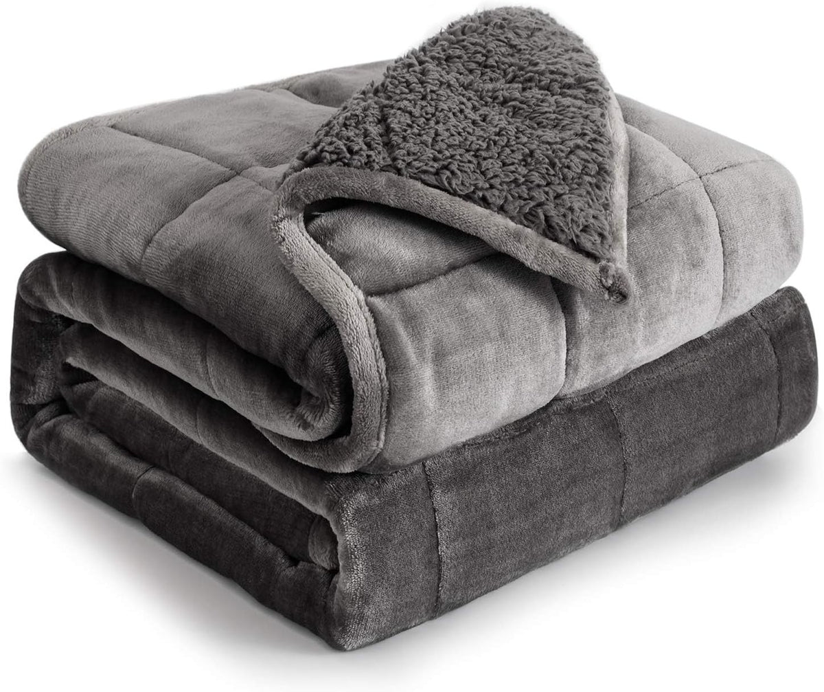 Grey Sherpa Weighted Blanket 12lbs Queen 60x80 Cozy Sleep