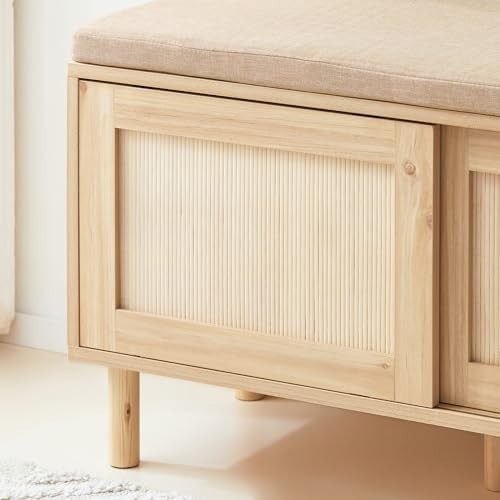 Wooden Shoe Storage Bench with Cushion 6 Compartments 121×35×49cm