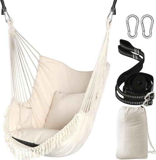 Cream Hammock Chair with 2 Cushions & Straps | 500lbs Indoor Outdoor Swing
