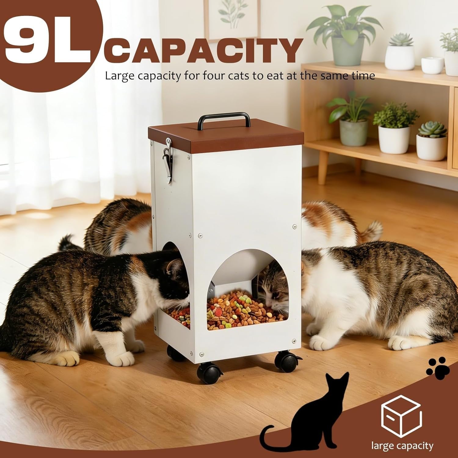 9L Automatic Cat Feeder 4 Bowl Stainless Steel Food Dispenser Station