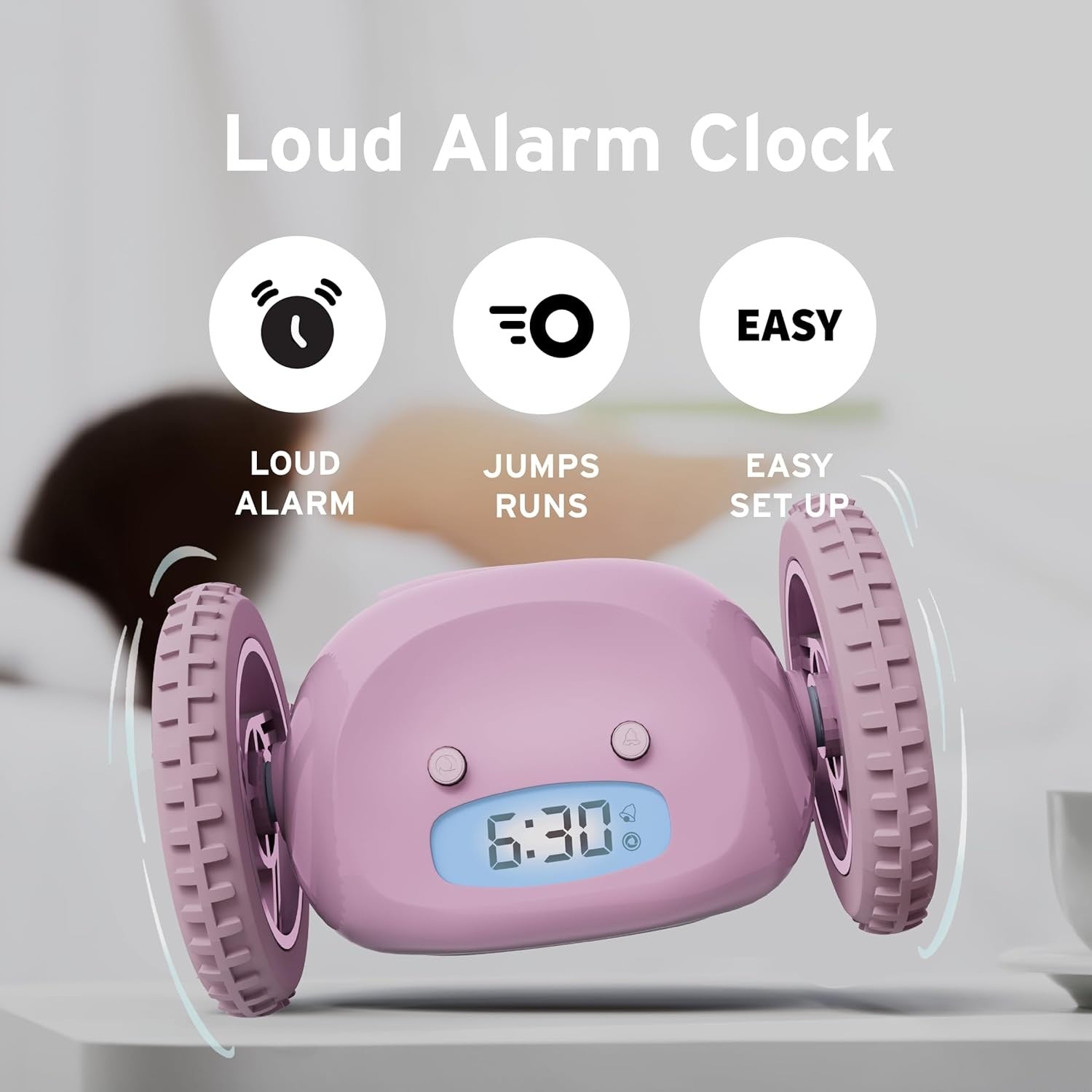 Runaway Alarm Clock on Wheels Extra Loud Heavy Sleeper Rolling Jumping