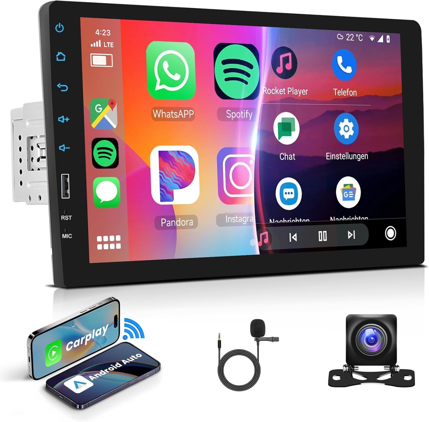 Hodozzy 9" Single Din Car Stereo Wireless CarPlay Android Auto GPS BT