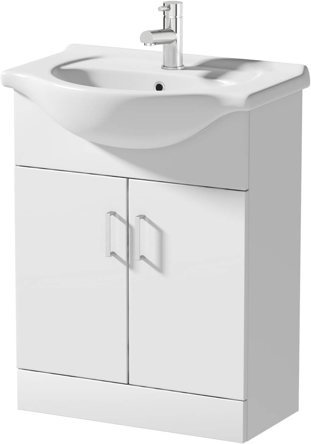 650mm White Gloss Vanity Sink Unit – Bathroom Basin Cabinet with Soft Close Door