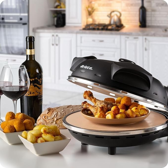 1200W Electric Pizza Oven 400°C 5 Heat Levels Non-Stick Stone Black