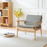 Rattan Accent Armchair Wooden Frame Padded Seat Lounge Chair Grey