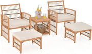 5pc Rattan Garden Furniture Set with Cushions, Table & Ottomans Patio