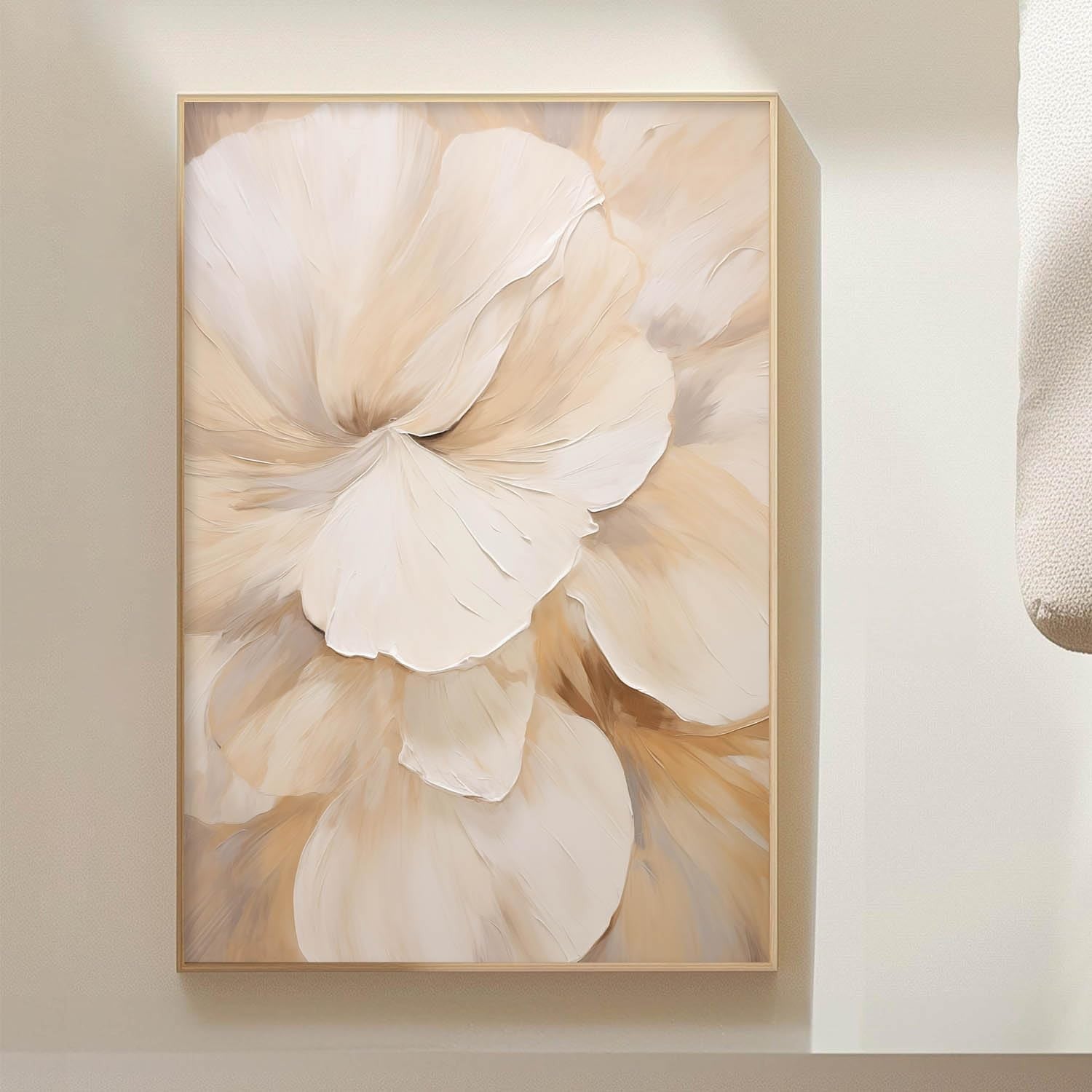 Modern Beige Abstract Flower Canvas Wall Art Boho Neutral 16x24in