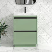 600mm Mint Green Floor Standing Vanity Unit with Basin Sink 2 Drawer Cabinet