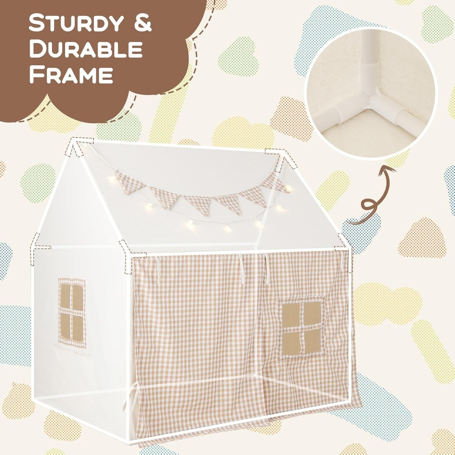 Large Kids Castle Play Tent with Mat Star Lights Indoor Playhouse