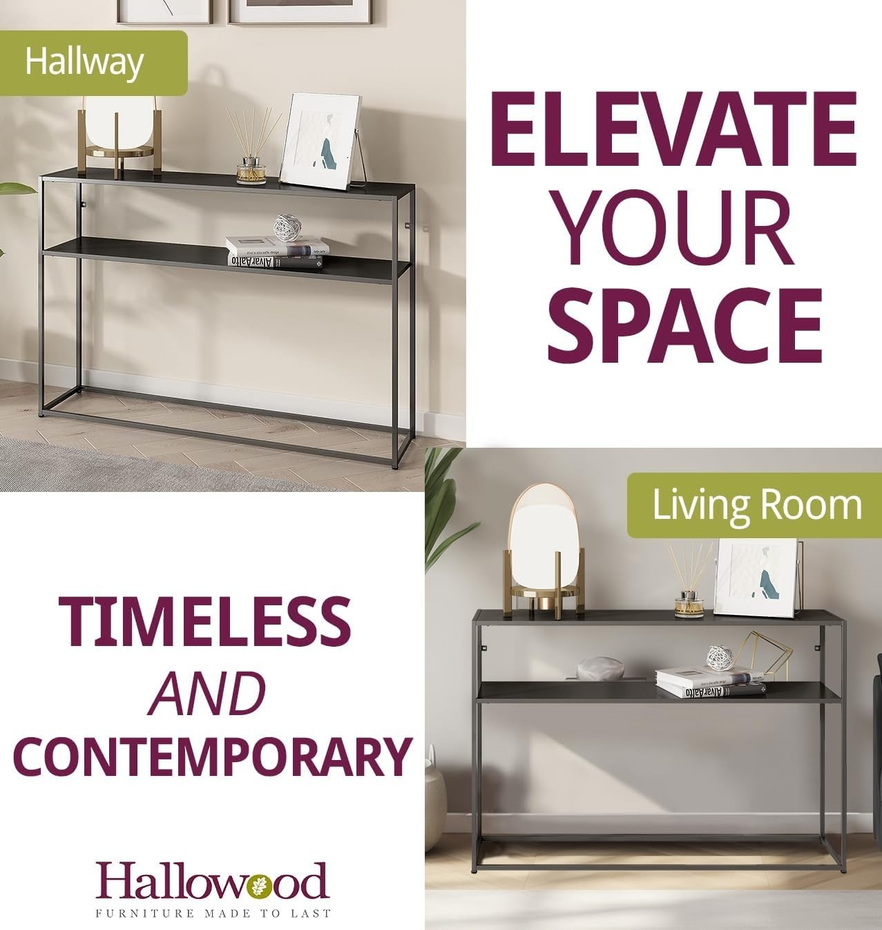 Black Metal Console Table with Shelf, Narrow Hallway Side Table, Storage