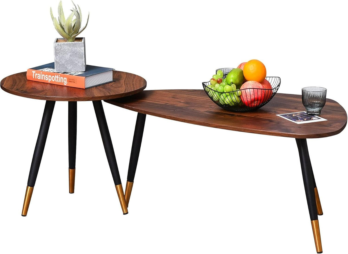 2X Nesting Coffee Tables Set Living Room End Side Table Walnut Tripod Steel Legs