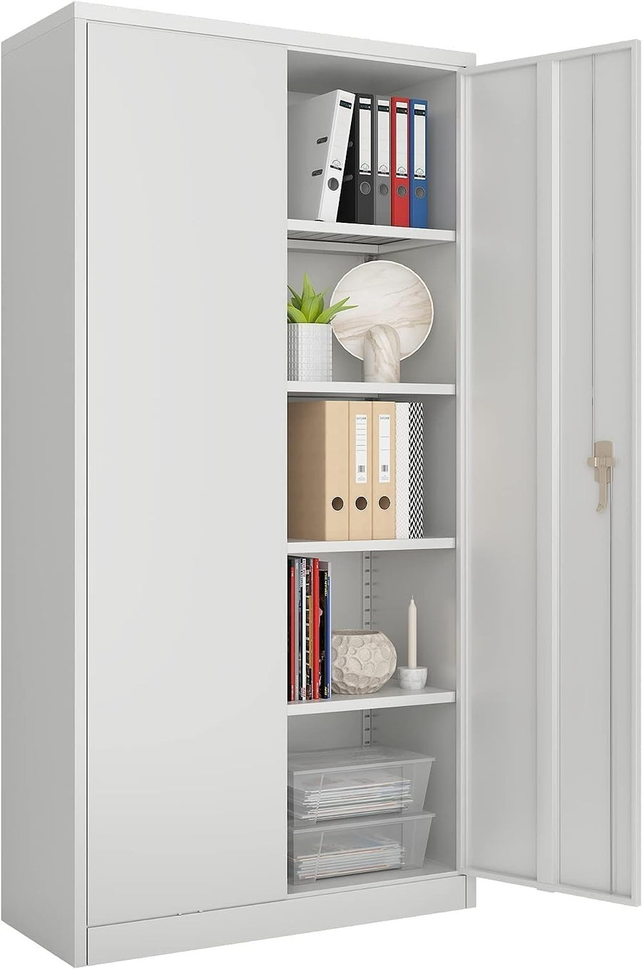 Lockable Metal Storage Cabinet 2 Doors 2 Adjustable Shelves 180cm