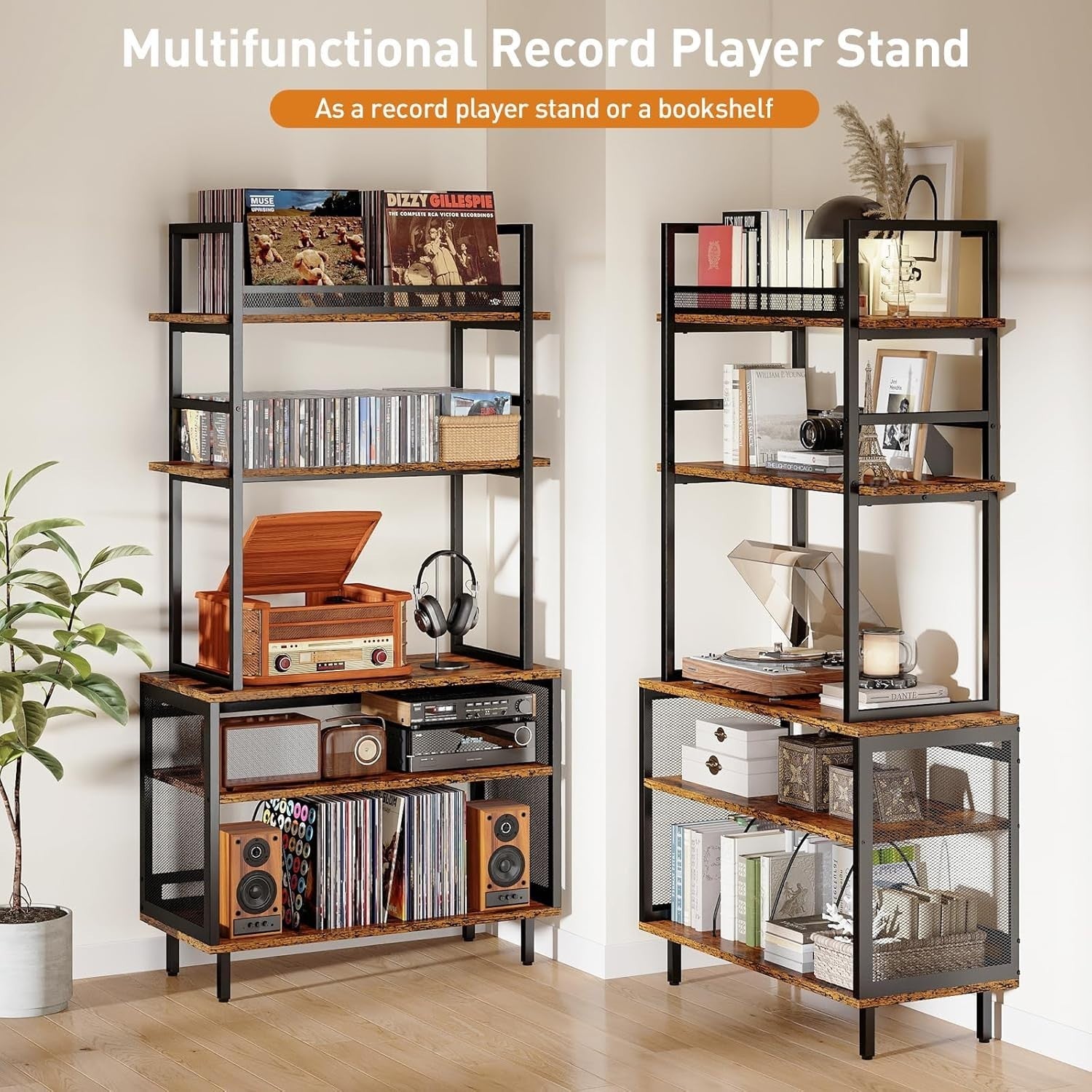 5 Tier Record Player Stand Vinyl Storage Rack Holds 400+ Albums
