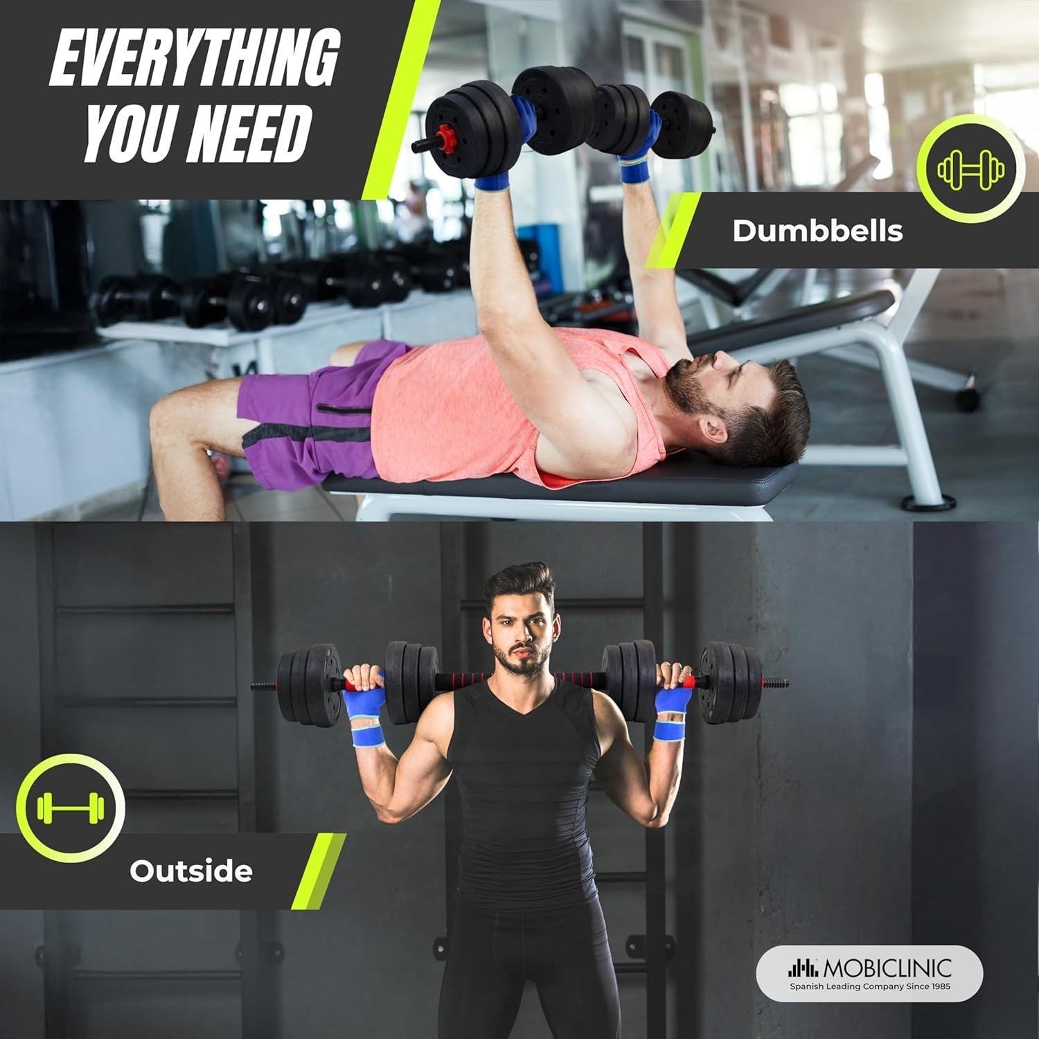 Adjustable Dumbbells 20kg or 30kg 2-in-1 Barbell Set Non Slip Home Gym