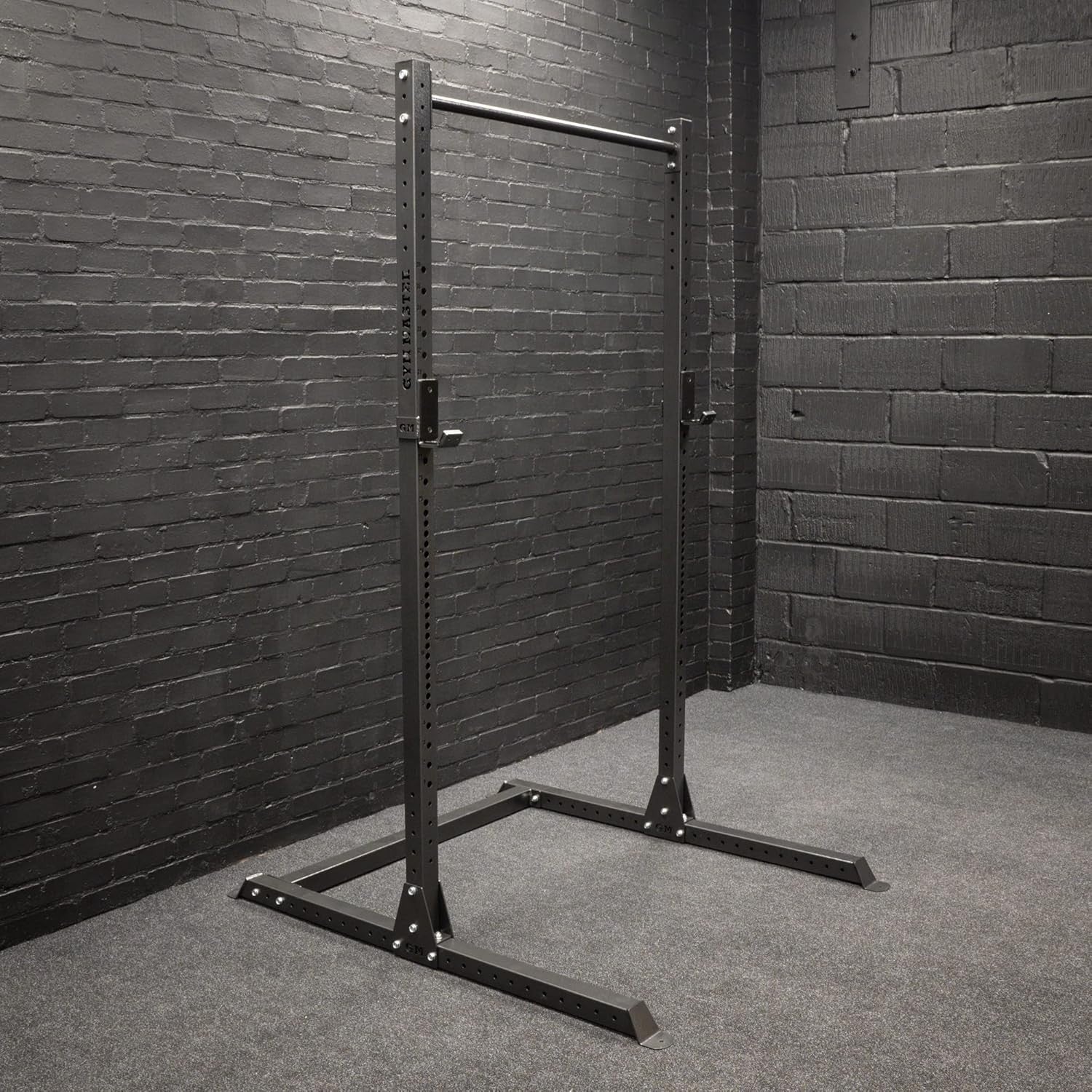 Half Power Rack Squat Cage Black with Pull Up Bar | Adjustable Home Gym