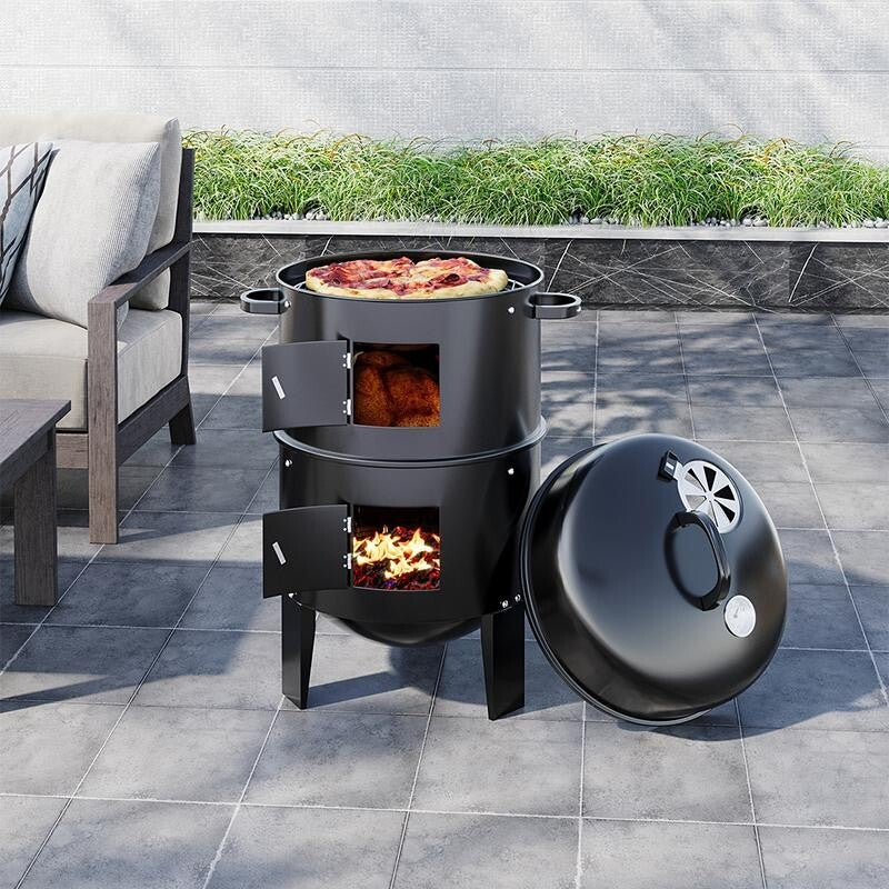 Outdoor BBQ Smoker Grill Barrel Fire Pit – Portable Charcoal Garden Grill