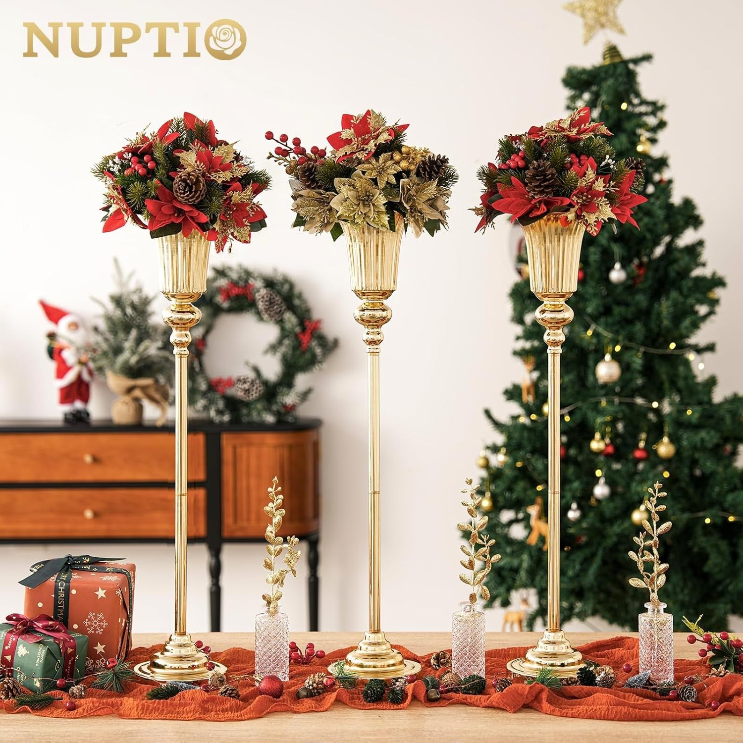 Gold Wedding Table Centrepiece Vases 2pcs 77.5cm Tall Luxury Event Decor