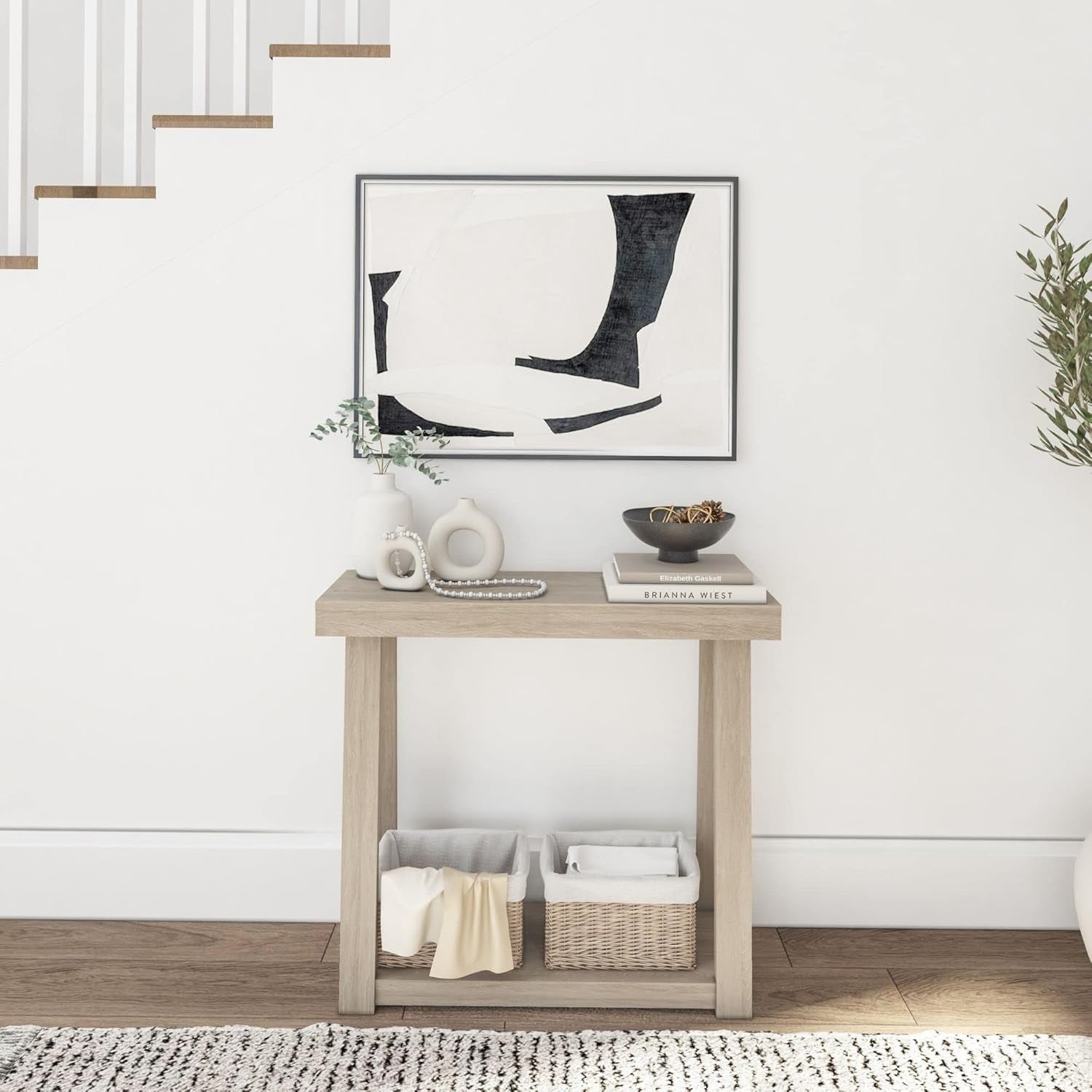 Solid Pine Wood Console Table with Storage Shelf – Narrow Entryway