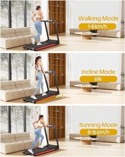 16km/h Foldable Treadmill 6% Incline, 3.5HP, 159kg Capacity, Large 112×42cm
