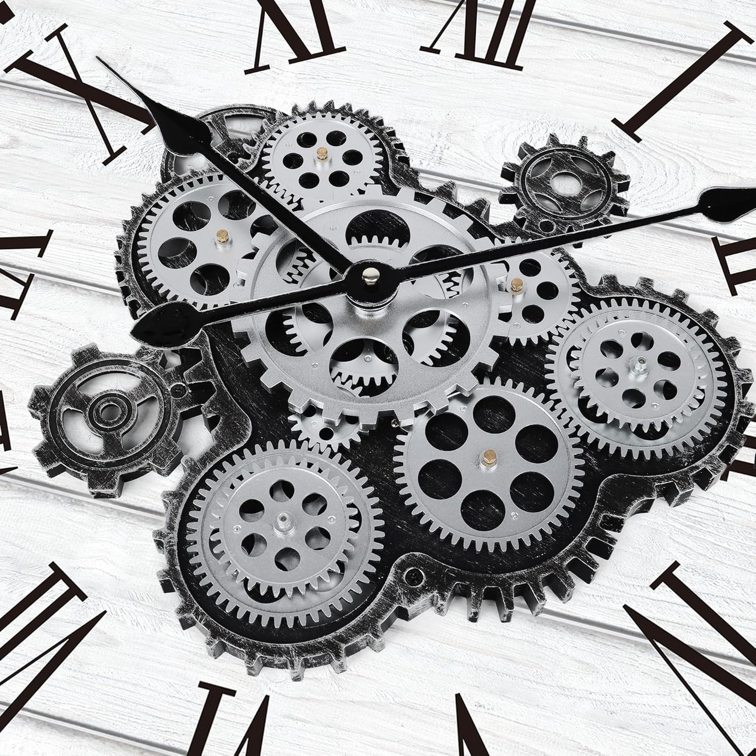 23" White Wall Clock Real Gears Rustic Farmhouse Roman Numeral Vintage