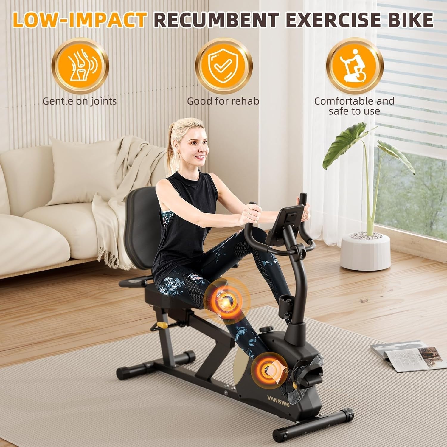 Recumbent Exercise Bike 400LB Magnetic Bluetooth LED Heart Rate Adjustable Seat