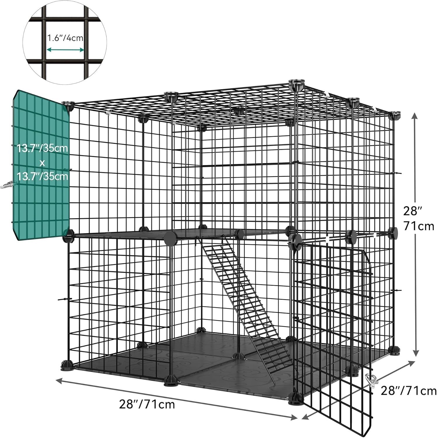 2 Tier Cat Cage Indoor Outdoor Playpen with Ladder & Doors | Metal Pet Enclosure