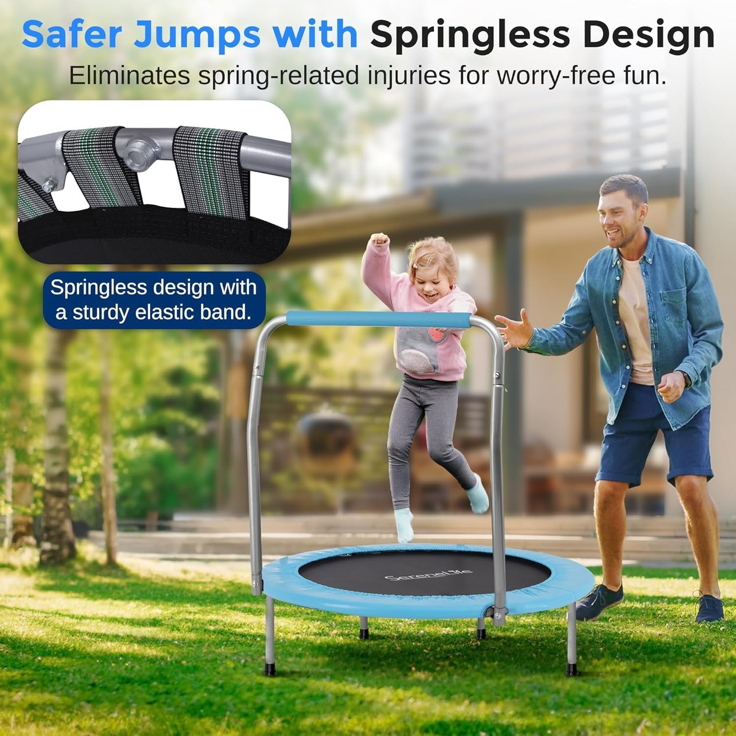 36” Foldable Mini Trampoline Indoor Outdoor Rebounder Foam Handle