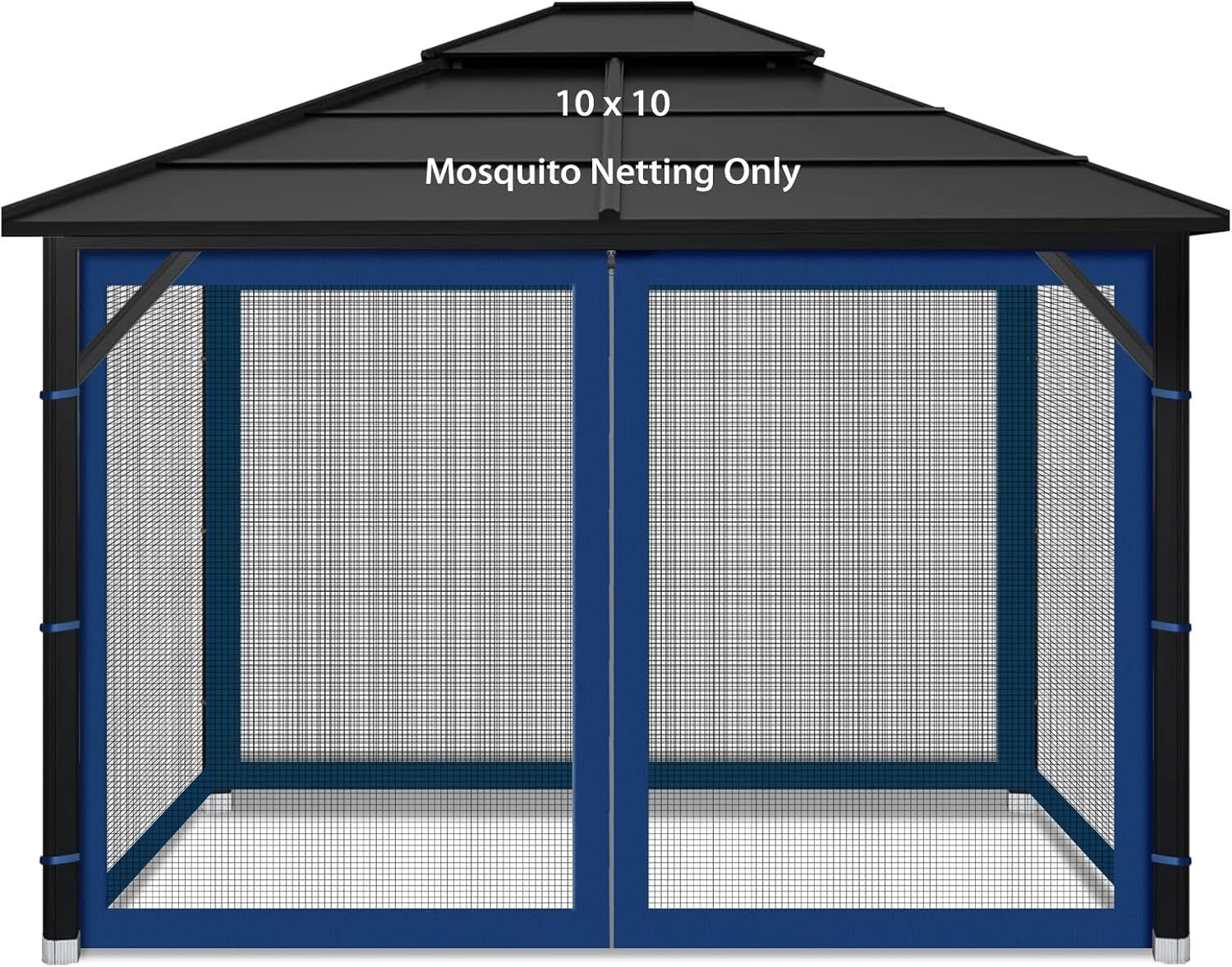 10x10ft Navy Blue Gazebo Mosquito Netting 4 Panels Zipper Sidewalls Outdoor