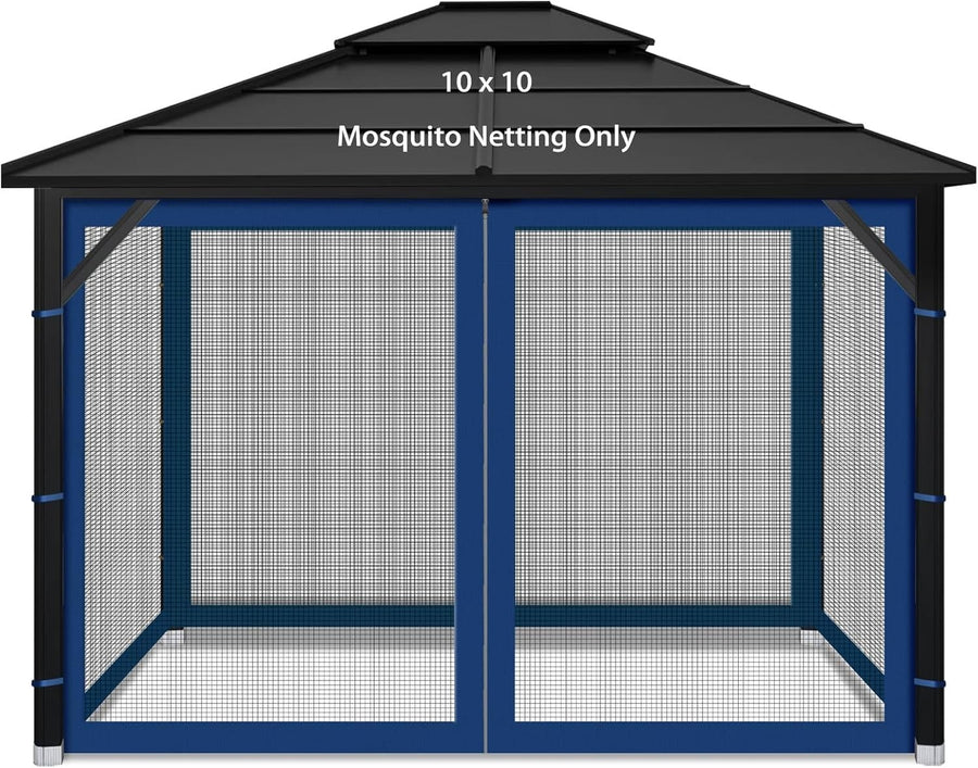 10x10ft Navy Blue Gazebo Mosquito Netting 4 Panels Zipper Sidewalls Outdoor