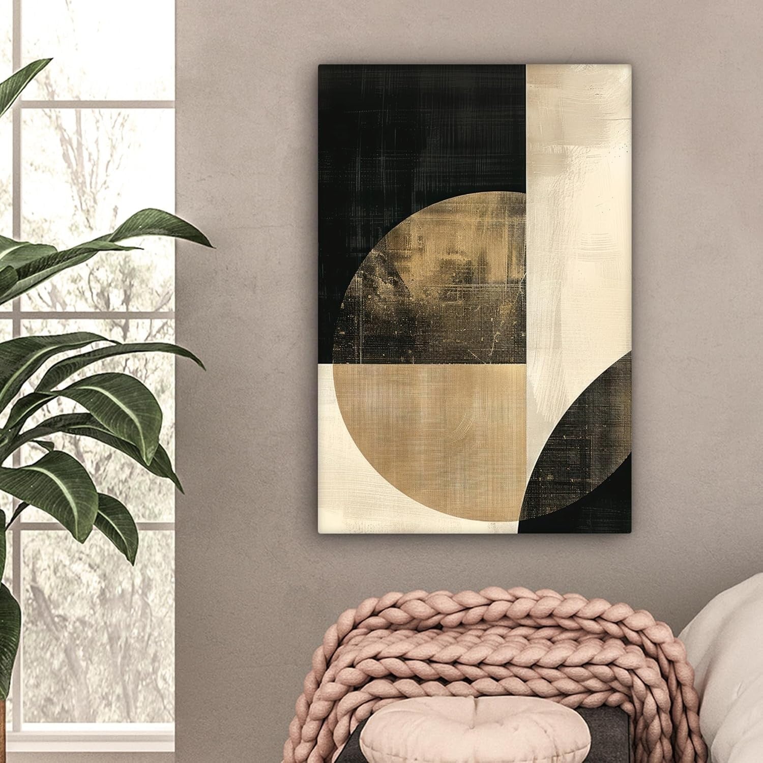Abstract Geometric Canvas Wall Art 40x60cm Black Gold Modern Print