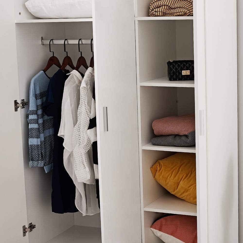Large 3 Door Wardrobe with 3 Drawers, Shelves & Hanging Rail - White Bedroom