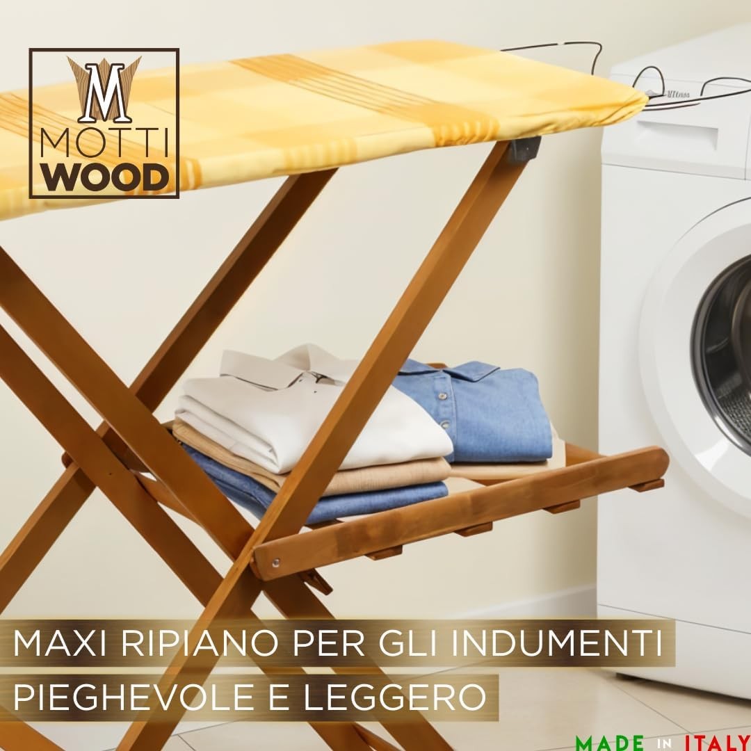 Wooden Ironing Board Adjustable Height Folding Beech Wood Large 141cm