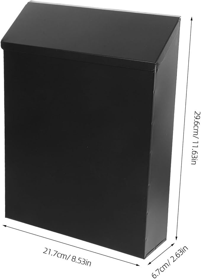 Wall Mount Locking Mailbox Black Iron Outdoor Post Box Weatherproof Slim Design